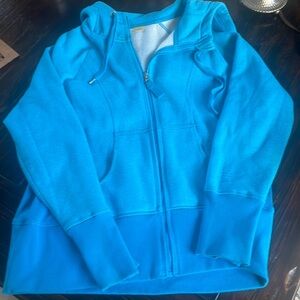 Zella women's 1x hoodie zip up, pockets, thumb holes - cozy- gym- nordstrom-aqua